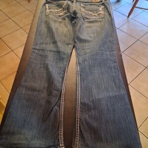 BKE Blue Wide Leg Jeans with Embroidered Back Pockets